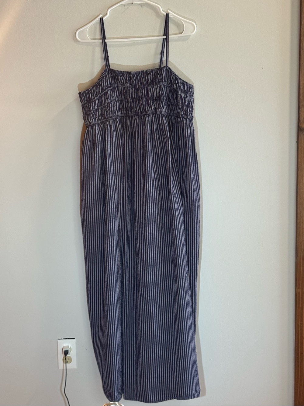 Anthropologie A New Day Blue Striped Smocked Cotton Maxi Dress Size L